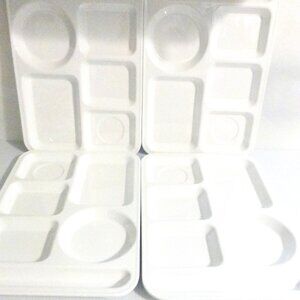 4x WHITE Texas Ware Melamine Ware DINNER TRAYS Vintage Serving Tray TV DINNER